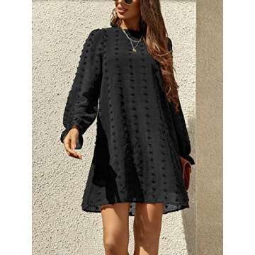 FAMITION Womens Long Sleeve Swiss Dot Dress - Perfect for Fall Weddings & Homecomings