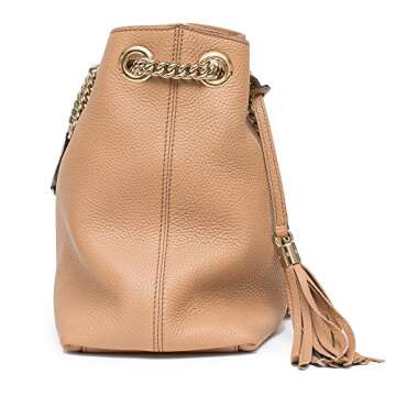 Gucci Camelia Camel Pebbled Leather Soho Shoulder Hand Bag Tassel