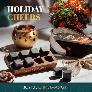 Whiskey Stones Gift Set by Royal Reserve – Artisan Crafted Reusable Chilling Rocks for Scotch Bourbon – Valentines Day Gifts for Him Men Husband Boyfriend Guy