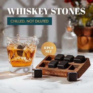 Whiskey Stones Gift Set by Royal Reserve – Artisan Crafted Reusable Chilling Rocks for Scotch Bourbon – Valentines Day Gifts for Him Men Husband Boyfriend Guy