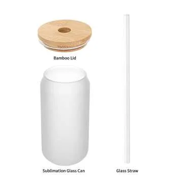 PYD Life Sublimation Glass Cans Blanks Frosted 18 OZ with Bamboo Lid and Clear Glass Straw Beer Cans Wide Mouth Jar Tumbler Cups Mugs for Iced Coffee,Juice,Soda,Drinks,Beer