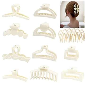 White Claw Clip Thick Hair Long HairAcrylic Hair Banana Barrettes, Non-slip Strong Hold French Butterfly Jaw Clips Shell Grip Pin Clamp - Creamy Stylish Hair Clip Accessories for Women (10Pack)