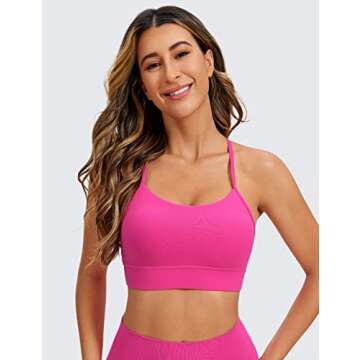 CRZ YOGA Butterluxe Womens Y-Back Racerback Sports Bra - Spaghetti Straps Wireless Scoop Neck Athletic Padded Yoga Tops Hibiscus Purple Medium