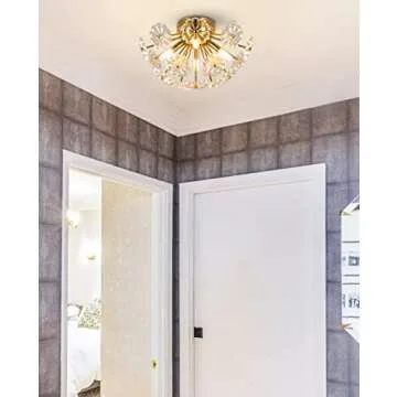 HMVPL Golden Flush Mount Ceiling Light Fixture for Modern Charm