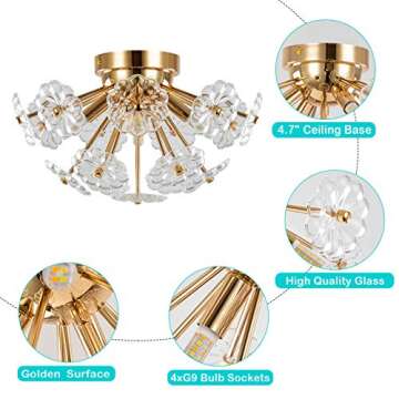HMVPL Golden Flush Mount Ceiling Light Fixture for Modern Charm