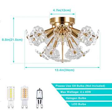 HMVPL Golden Flush Mount Ceiling Light Fixture for Modern Charm