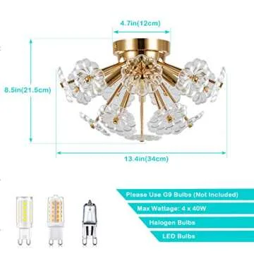 HMVPL Golden Flush Mount Ceiling Light Fixture for Modern Charm