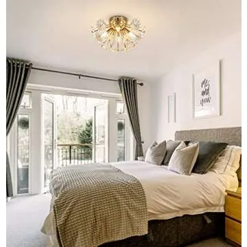 HMVPL Golden Flush Mount Ceiling Light Fixture for Modern Charm