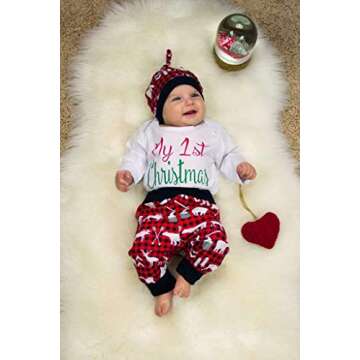 SEYOUAG My First Christmas Outfits Baby Boy Romper Newborn Funny Long Sleeve with Hat and Pants Sets 3PC (Red, 12-18 Months)