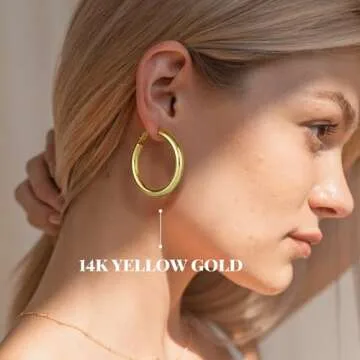 SHOWNII Chunky Gold Hoop Earrings - 14K Rose Gold Plated Earrings for Women Hollow Tube Thick Hoops