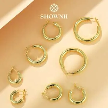 SHOWNII Chunky Gold Hoop Earrings - 14K Rose Gold Plated Earrings for Women Hollow Tube Thick Hoops