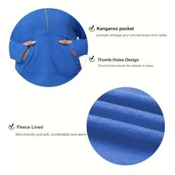 THE GYM PEOPLE Womens' Half Zip Pullover Fleece Stand Collar Crop Sweatshirt with Pockets Thumb Hole Sea Blue