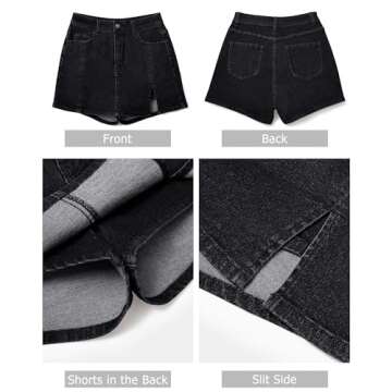 LOLILRSD Women's Denim Mini Skort High Waisted Stretch Casual Jean Skirt Shorts 5 Pockets(BK,M)