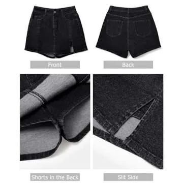 LOLILRSD Women's Denim Mini Skort High Waisted Stretch Casual Jean Skirt Shorts 5 Pockets(BK,M)