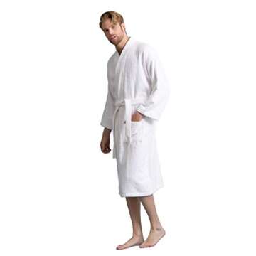 Soft Touch Linen Men's Robe, Turkish Terry Bathrobe, 100% Cotton Kimono Spa Bathrobe