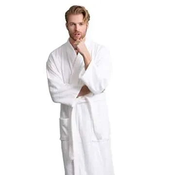 Soft Touch Linen Men's Robe, Turkish Terry Bathrobe, 100% Cotton Kimono Spa Bathrobe