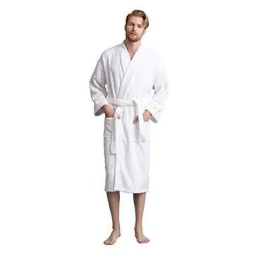 Soft Touch Linen Men's Robe, Turkish Terry Bathrobe, 100% Cotton Kimono Spa Bathrobe