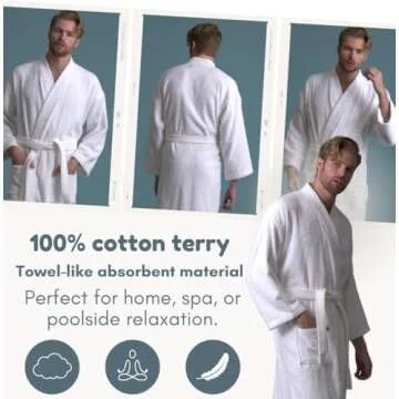 Soft Touch Linen Men's Robe, Turkish Terry Bathrobe, 100% Cotton Kimono Spa Bathrobe