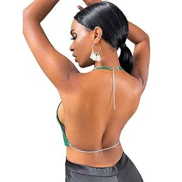 Zeelina Green Sparkly Bikini with Body Chain Harness