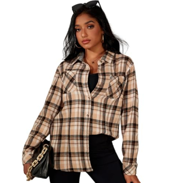 Deer Lady Women's Oversized Plaid Flannel Shirt - Long Sleeve Casual Blouse