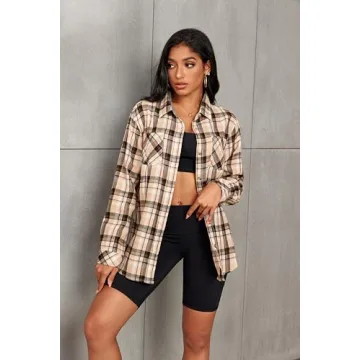 Oversized Plaid Flannel Shirt for Women - Deer Lady