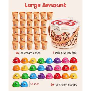 JoyCat Ice Cream Counting and Color Sorting Set Stacking Toys for Kids 3-5, Alphabet Learning Toys f...