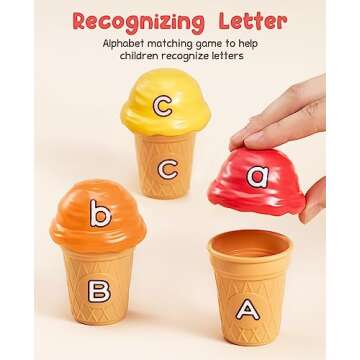 JoyCat Ice Cream Counting and Color Sorting Set Stacking Toys for Kids 3-5, Alphabet Learning Toys for Fine Motor Skills, ABC Learning Sets with Safety, Preschool Classroom Must Haves for Toddlers