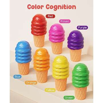 JoyCat Ice Cream Counting and Color Sorting Set Stacking Toys for Kids 3-5, Alphabet Learning Toys for Fine Motor Skills, ABC Learning Sets with Safety, Preschool Classroom Must Haves for Toddlers