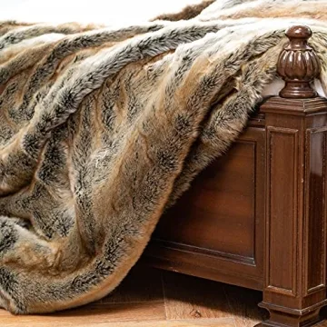 BATTILO HOME Luxury Brown Faux Fur Blanket for Cozy Living