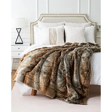 BATTILO HOME Luxury Brown Faux Fur Blanket for Cozy Living