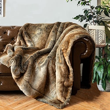 BATTILO HOME Luxury Brown Faux Fur Blanket for Cozy Living
