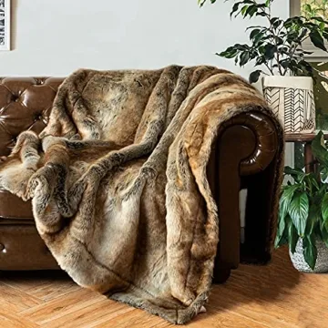 BATTILO HOME Luxury Brown Faux Fur Blanket for Cozy Living