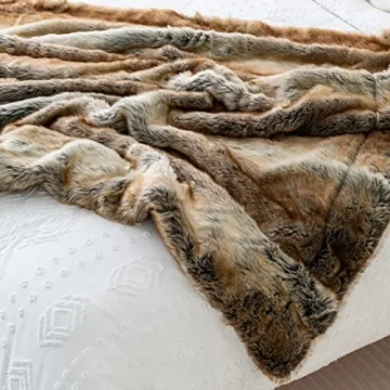 BATTILO HOME Luxury Brown Faux Fur Blanket for Cozy Living