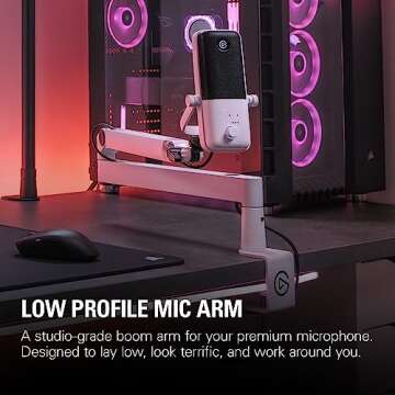 Elgato Wave Mic Arm LP White - Premium Low Profile Microphone Arm with Cable Management, Desk Clamp,...