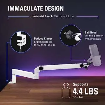 Elgato Wave Mic Arm LP White - Premium Low Profile Microphone Arm with Cable Management, Desk Clamp, Versatile Mounting and Fully Adjustable, perfect for Podcast, Streaming, Gaming, Home Office