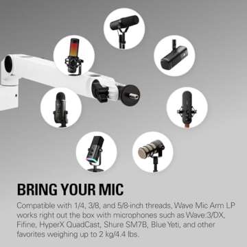 Elgato Wave Mic Arm LP White - Premium Low Profile Microphone Arm with Cable Management, Desk Clamp, Versatile Mounting and Fully Adjustable, perfect for Podcast, Streaming, Gaming, Home Office