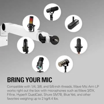 Elgato Wave Mic Arm LP White - Premium Low Profile Microphone Arm with Cable Management, Desk Clamp, Versatile Mounting and Fully Adjustable, perfect for Podcast, Streaming, Gaming, Home Office