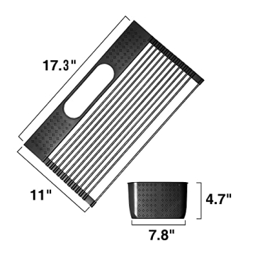 koroda Roll Up Dish Drying Rack Over The Sink: SUS304 Stainless Steel Dish Drainer with Utensil Holder for Kitchen Sink (17.3" × 11", Black)