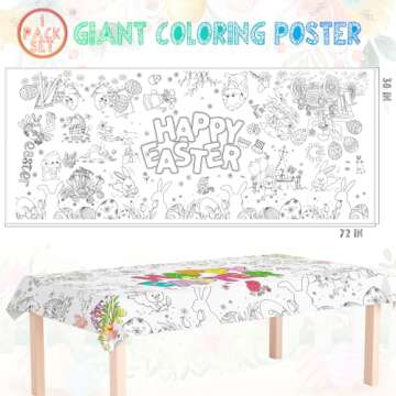 Tbsone Easter Coloring Tablecloth Poster, 72x30 Inch Spring and Easter Paper Crafts for Kids, Easter...