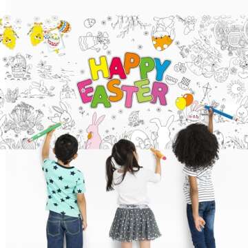 Tbsone Easter Coloring Tablecloth Poster, 72x30 Inch Spring and Easter Paper Crafts for Kids, Easter Games Activities Party Decorations