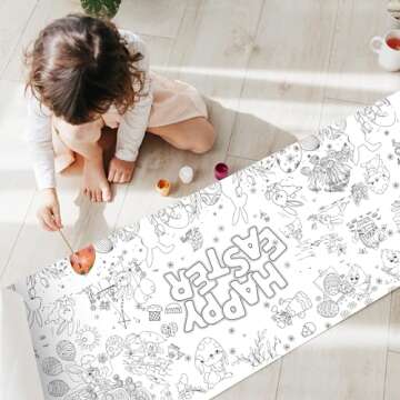 Tbsone Easter Coloring Tablecloth Poster, 72x30 Inch Spring and Easter Paper Crafts for Kids, Easter Games Activities Party Decorations