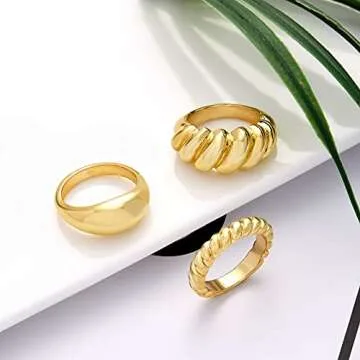 LANE WOODS 14k Gold Plated Chunky Ring Set Jewelry