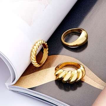 LANE WOODS 14k Gold Plated Chunky Ring Set Jewelry