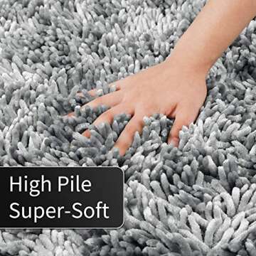Yimobra Bath Rug Mat 31.5 x 19.8, Soft and Absorbent Water Non Slip Chenille Bathroom Rug, Machine Washble Quick Dry Bath Mat, Shower Mat Outside Shower, Bathroom Home Decor Accessories, Light Grey
