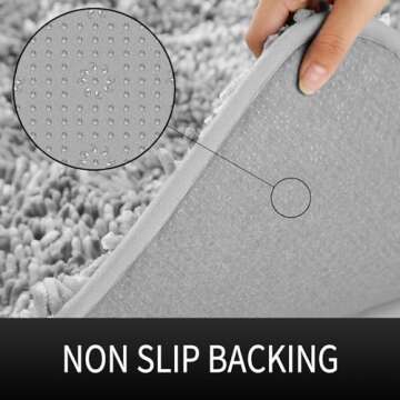 Yimobra Bath Rug Mat 31.5 x 19.8, Soft and Absorbent Water Non Slip Chenille Bathroom Rug, Machine Washble Quick Dry Bath Mat, Shower Mat Outside Shower, Bathroom Home Decor Accessories, Light Grey