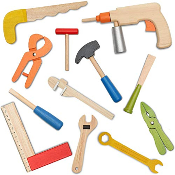 Top Race 10 Piece Tool Box Set - Colorful Wooden Tools for Kids