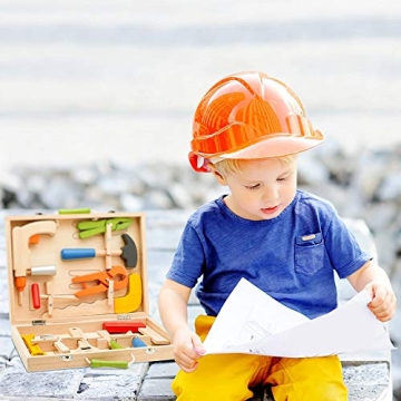 Top Race 10 Piece Tool Box Set - Colorful Wooden Tools for Kids