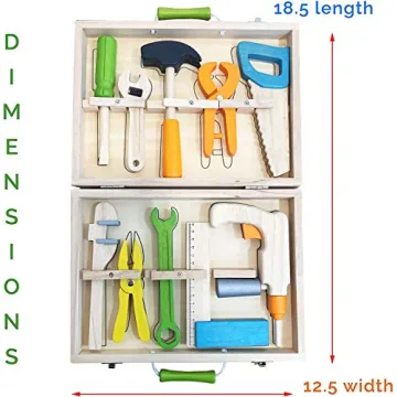 Top Race 10 Piece Tool Box Set - Colorful Wooden Tools for Kids