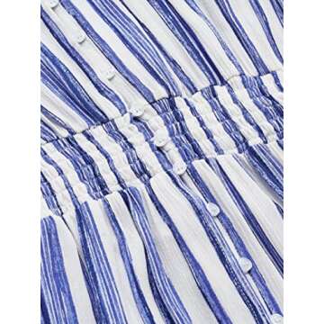 Milumia Women's Stripe V Neck Half Sleeve Split Button Up Party Maxi Dress A Blue Large