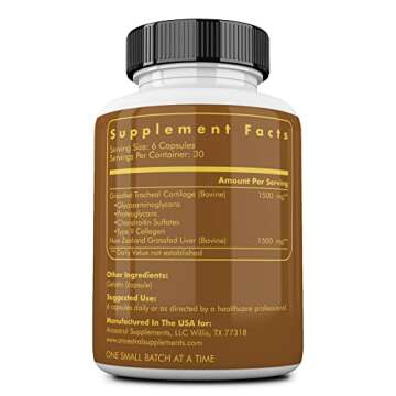 Ancestral Supplements Grass Fed Beef Tracheal Cartilage Supplement with Liver, 3000mg, Immune Health...